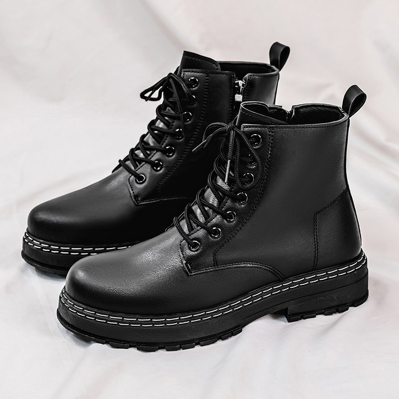 Men Shoes Classic - 남성용 4계절 블랙 에나멜 가죽 오토바이