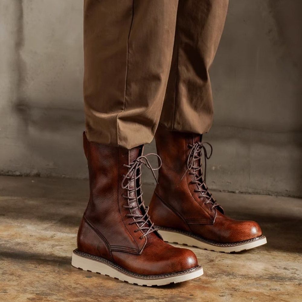 Men'S Shoes Brogues - 남성용 소 가죽 오토바이 부츠 브로그