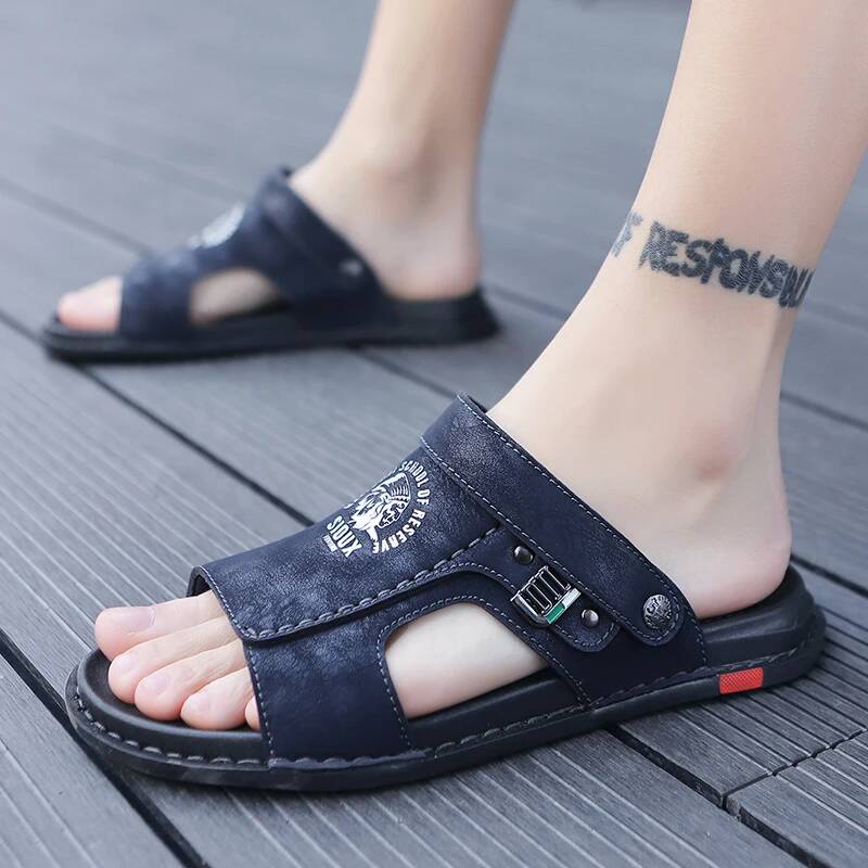 Men Shoes Classic - 남성 여름 가죽 슬라이드 샌들 클래식