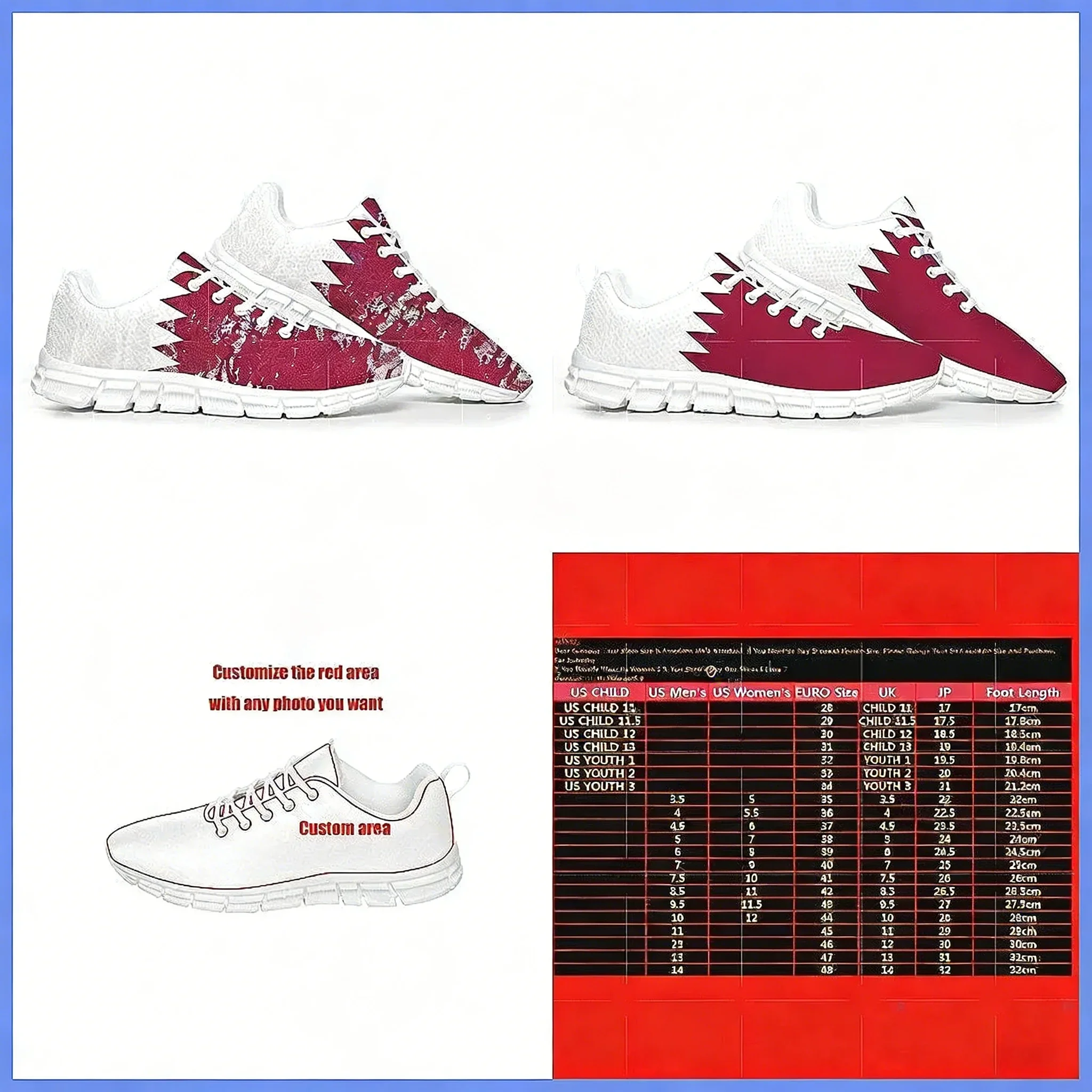 Men Shoes Qatar - 카타르 국기 스포츠 신발, 남녀 맞춤