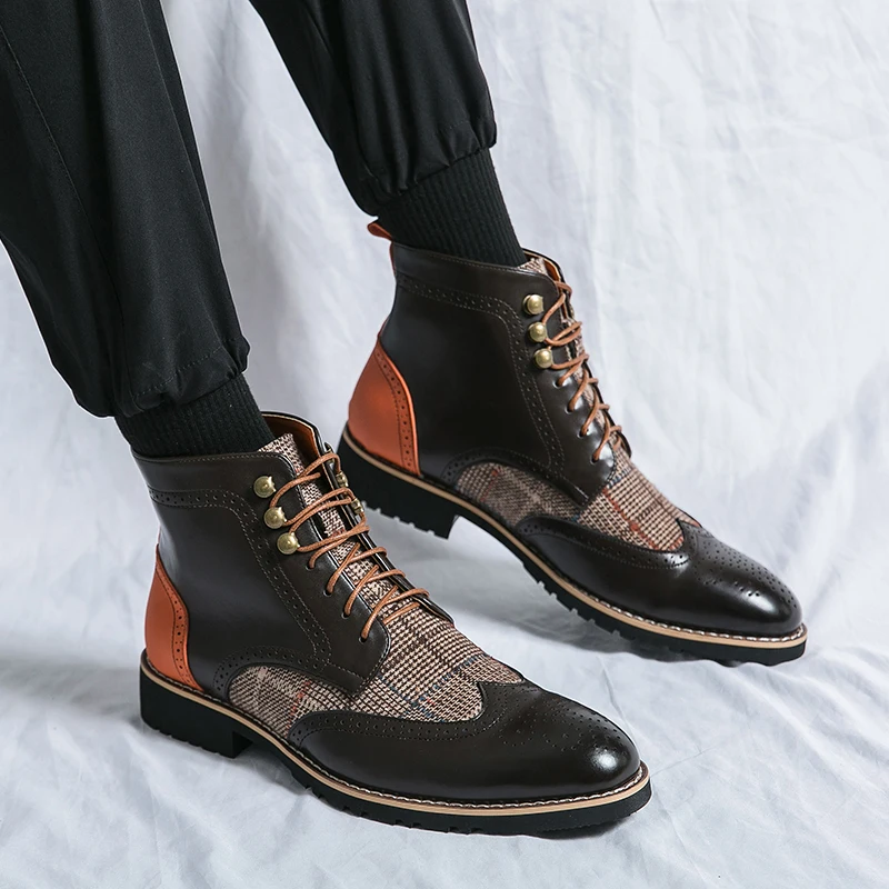 레트로 블랙 하이탑 남성 브로그 슈즈 뾰족코 레이스업  - Men'S Shoes Brogues 리뷰 및 가격