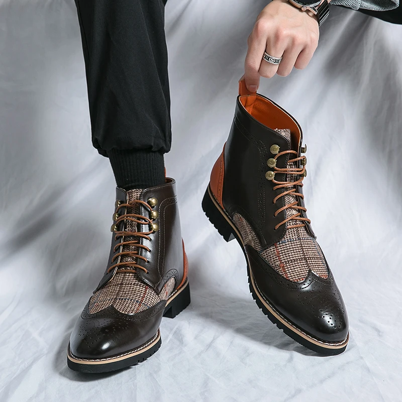 레트로 블랙 하이탑 남성 브로그 슈즈 뾰족코 레이스업  - Men'S Shoes Brogues 리뷰 및 가격