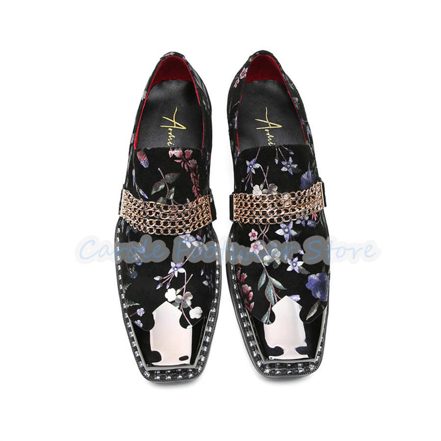 패션 플라워 프린트 메탈 스퀘어 토 로퍼 남성용 메탈  - Men'S Shoes Brogues 리뷰 및 가격