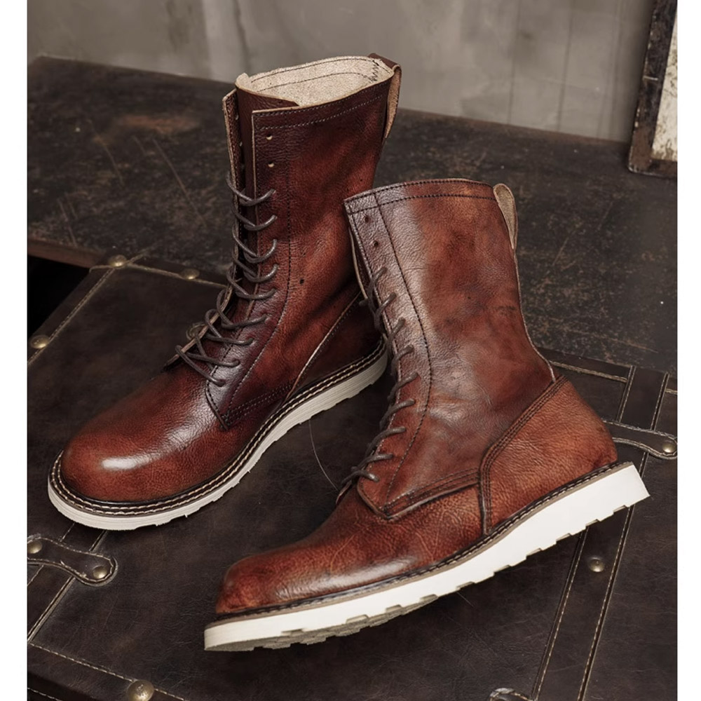 남성용 소 가죽 오토바이 부츠 브로그 슈즈 레트로 하이 - Men'S Shoes Brogues 리뷰 및 가격