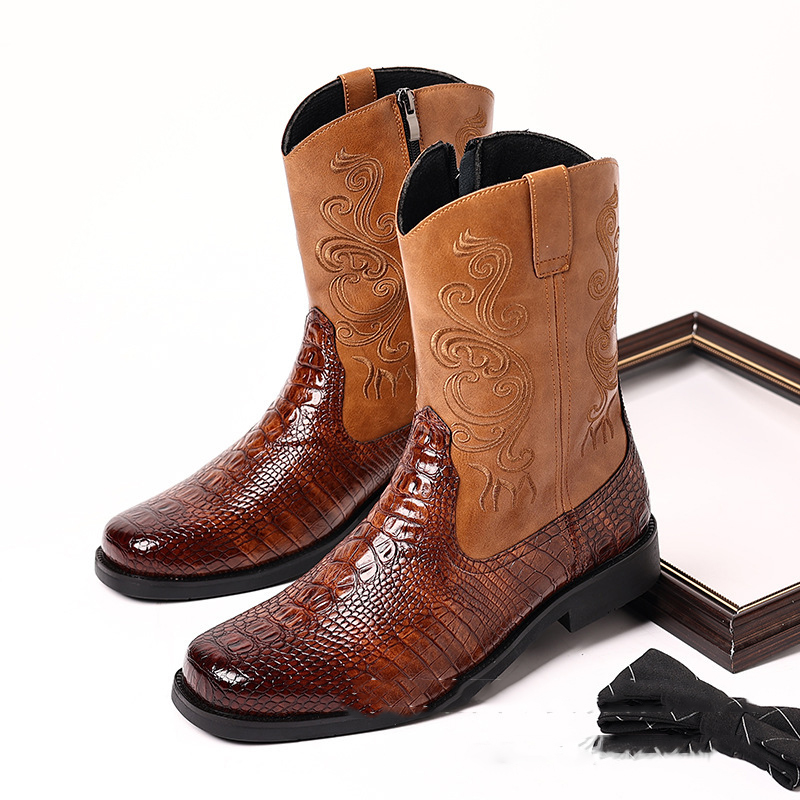 남성용 악어 무늬 가죽 웨스턴 부츠 자수 디테일 낮은  - Men Shoes Classic 리뷰 및 가격
