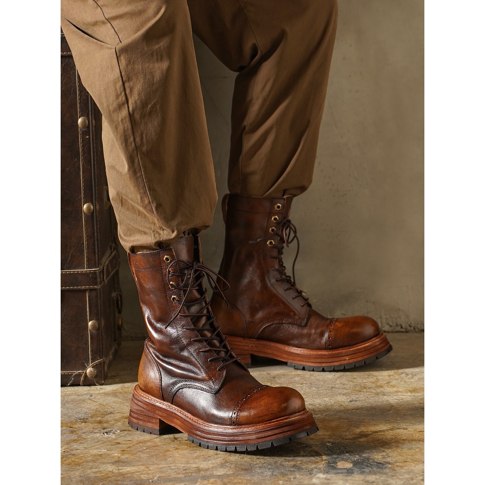 남성용 천연 가죽 모터사이클 부츠 브로그 슈즈 레트로  - Men'S Shoes Brogues 리뷰 및 가격