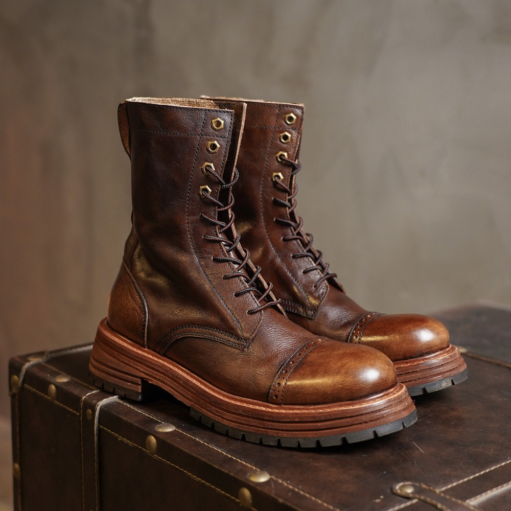 남성용 천연 가죽 모터사이클 부츠 브로그 슈즈 레트로  - Men'S Shoes Brogues 리뷰 및 가격