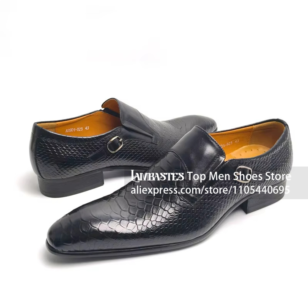 블랙 스네이크 엠보싱 사이드 버클 몽크 로퍼 싱글 몽크 - Monk Strap Shoe 리뷰 및 가격